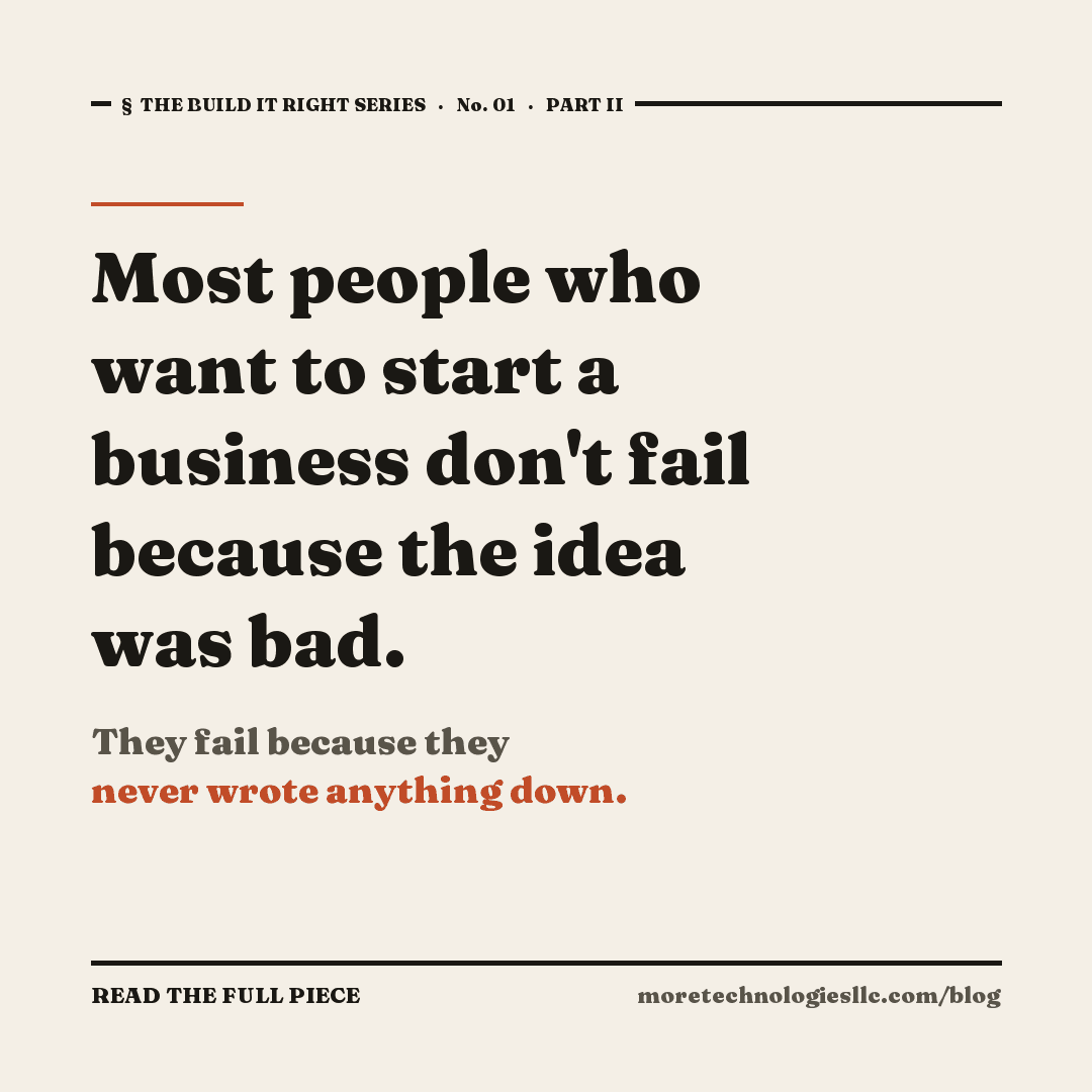 Most people who want to start a business do not fail because the idea was bad. They fail because they never wrote anything down.